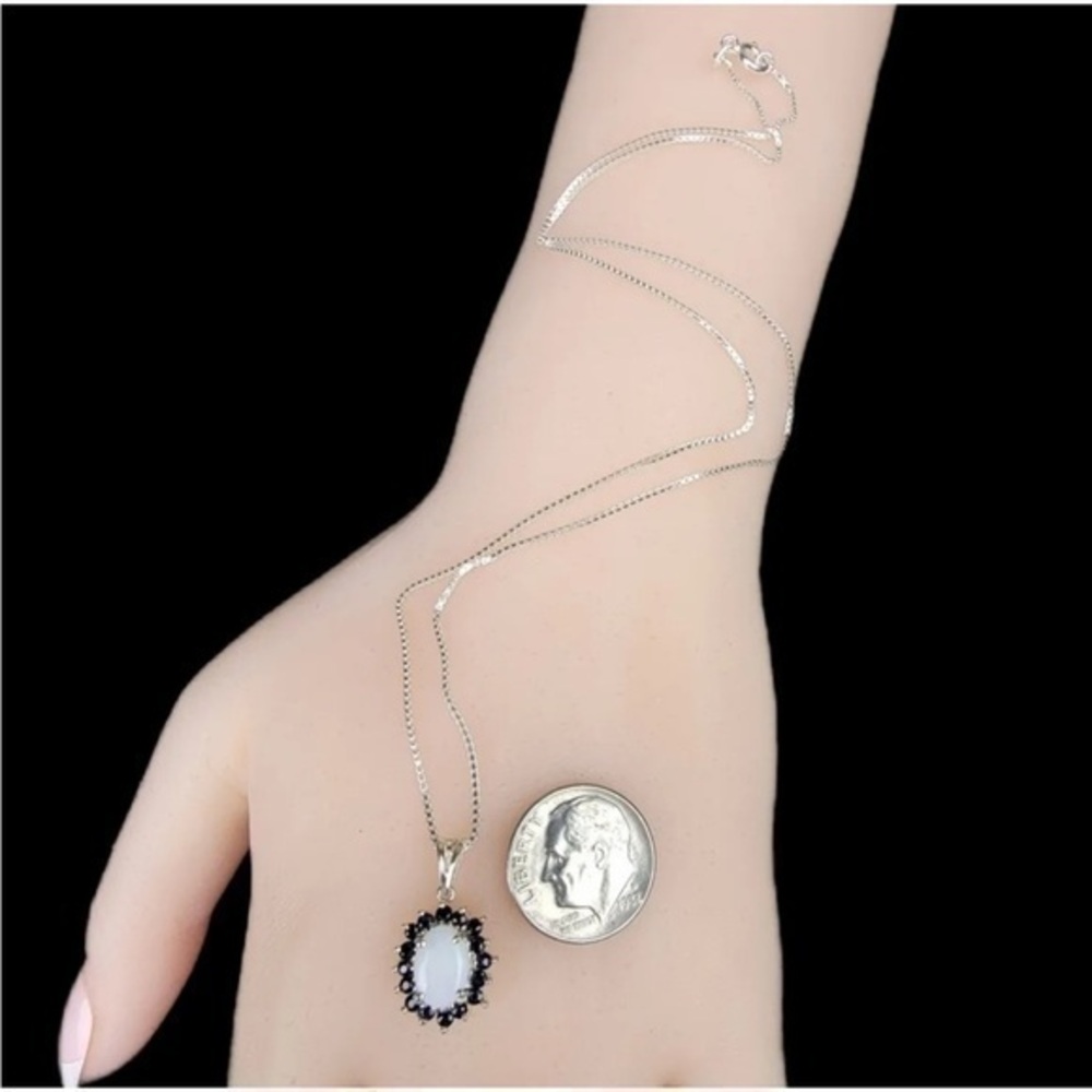 - Opal Blue sapphire sterling silver pendant necklace